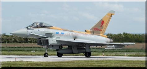 Venom 42 in 6 Squadrons Centenary jet lining up on runway 05 at Lossiemouth (09/06/15)